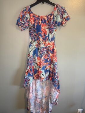 On the road High-Low Floral Summer Dress in Blue and Coral size small